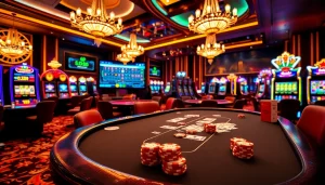 Crowd enjoying games at https://lc88.jpn.com/ with elegant casino tables and vibrant slot machines