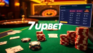 Experience the thrill of online betting with 7upbet at a luxurious casino table.