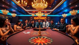 Exciting GG88 gaming scene with vibrant casino atmosphere and diverse players enjoying the experience.