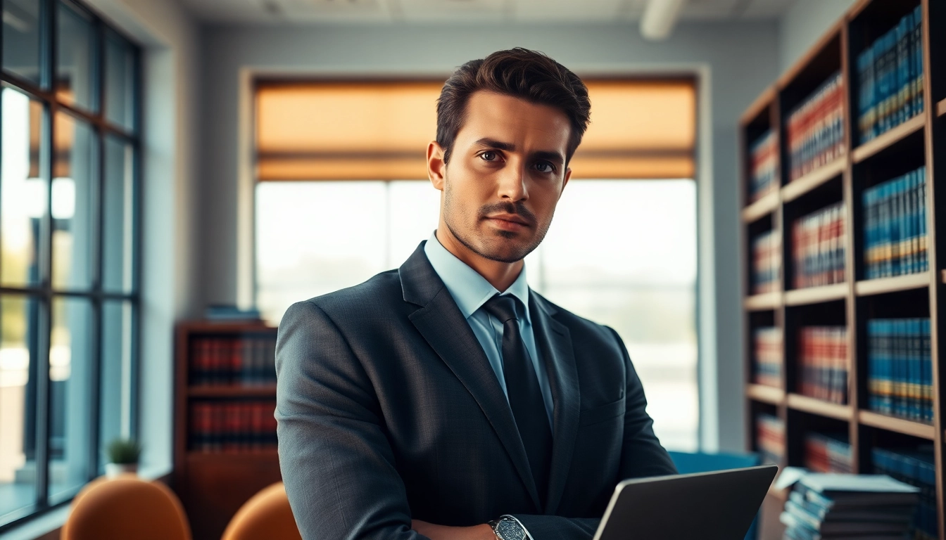 Broward County litigation lawyer confidently advising clients in a professional office.