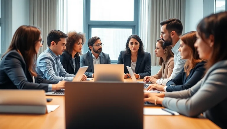 Engaged professionals discussing strategies at https://buyingst.com in a bright modern office.