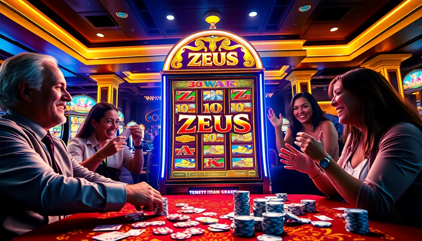 Para pemain menikmati sensasi mesin slot Zeus di kasino mewah.