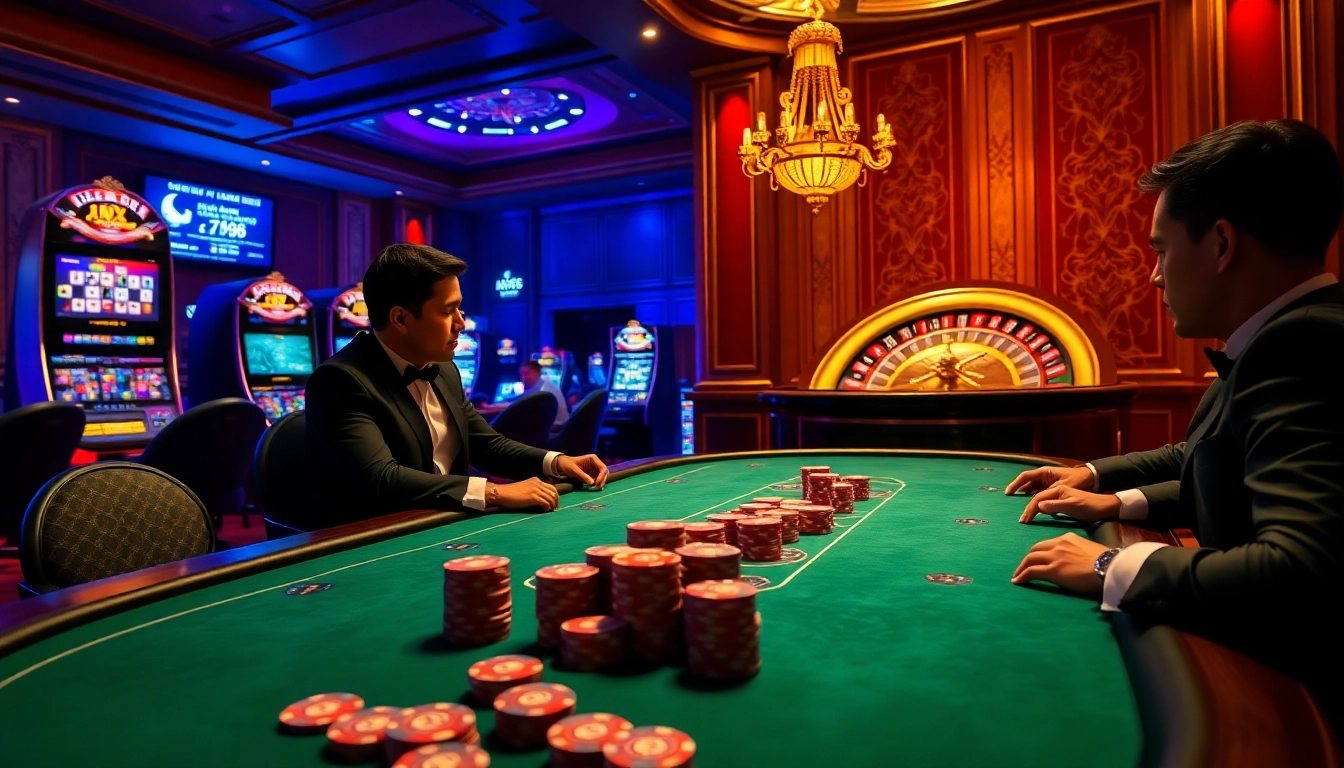 Players enjoying a high-stakes poker game at XX88 casino.