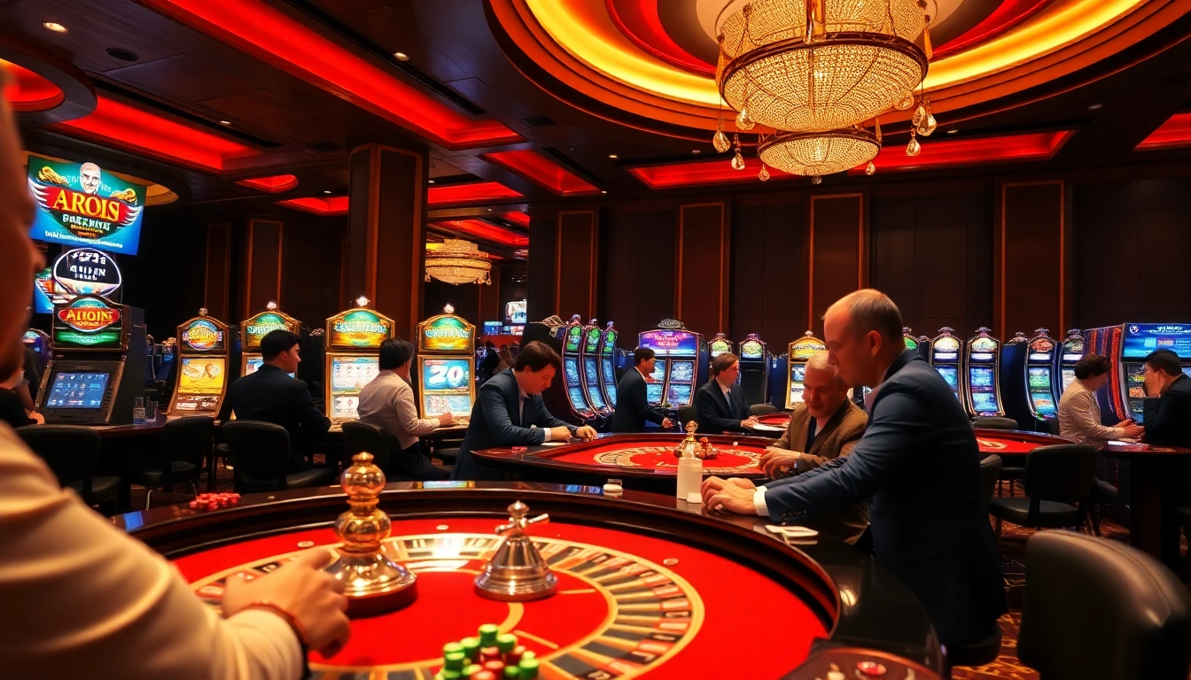 Experience the thrill of tỷ lệ kèo nhà cái hôm nay in a luxurious casino setting where players engage with exciting games.