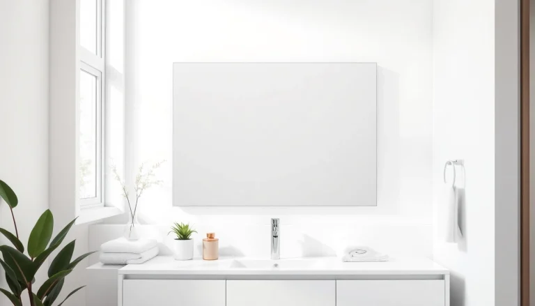 Enhance your space with a stylish mirror with lights, featuring sleek design in a chic bathroom.