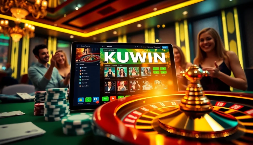 Kuwin online gambling platform displaying vibrant games with players in an exciting casino environment.