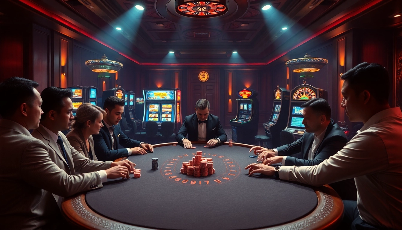 The hidden wiki showcases a vibrant underground casino scene with players engaged at a poker table.