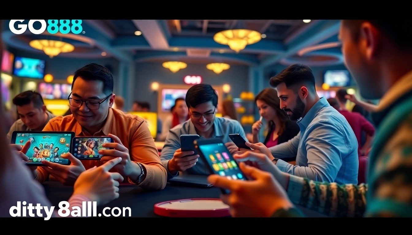 Experience the thrill of online gaming at dittytalk.com with vibrant visuals of players engaged in popular games.