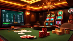 Betting on sbobet with vibrant casino elements like poker chips and cards.