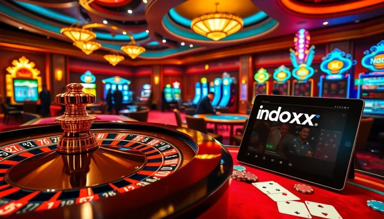 Experience the thrill of indoxxi with poker chips and roulette in a vibrant casino scene.