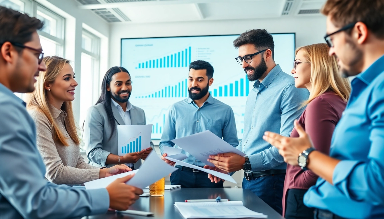 Engaging professionals exchanging ideas during a meeting, showcasing business growth insights.