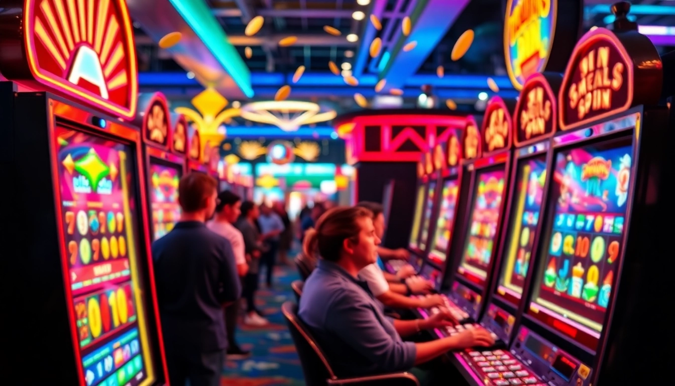 Slot depo 1k dengan antusiasme pemain di mesin slot yang modern dan meriah.