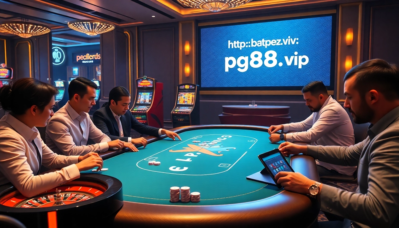 A thrilling poker game scene at https://pg88hz.vip/ showcasing luxury casino ambiance and excitement.