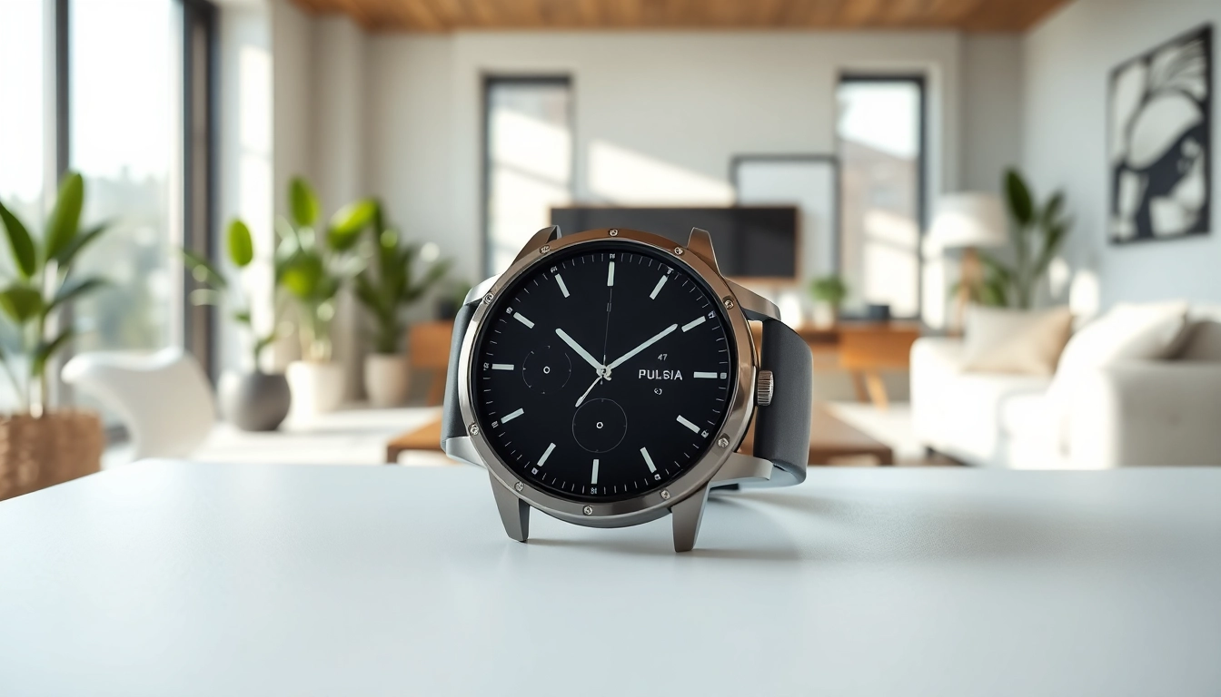 Showcasing a Pulse Smart Watch in a modern setting with sleek design and elegant touch.