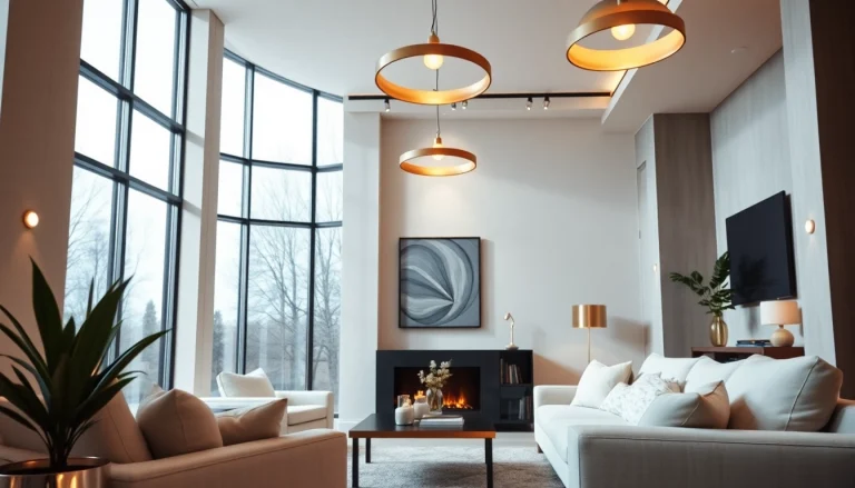 Sleek illumination enhances a modern living space with sophisticated light fixtures and stylish decor.