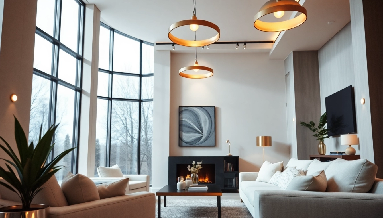 Sleek illumination enhances a modern living space with sophisticated light fixtures and stylish decor.