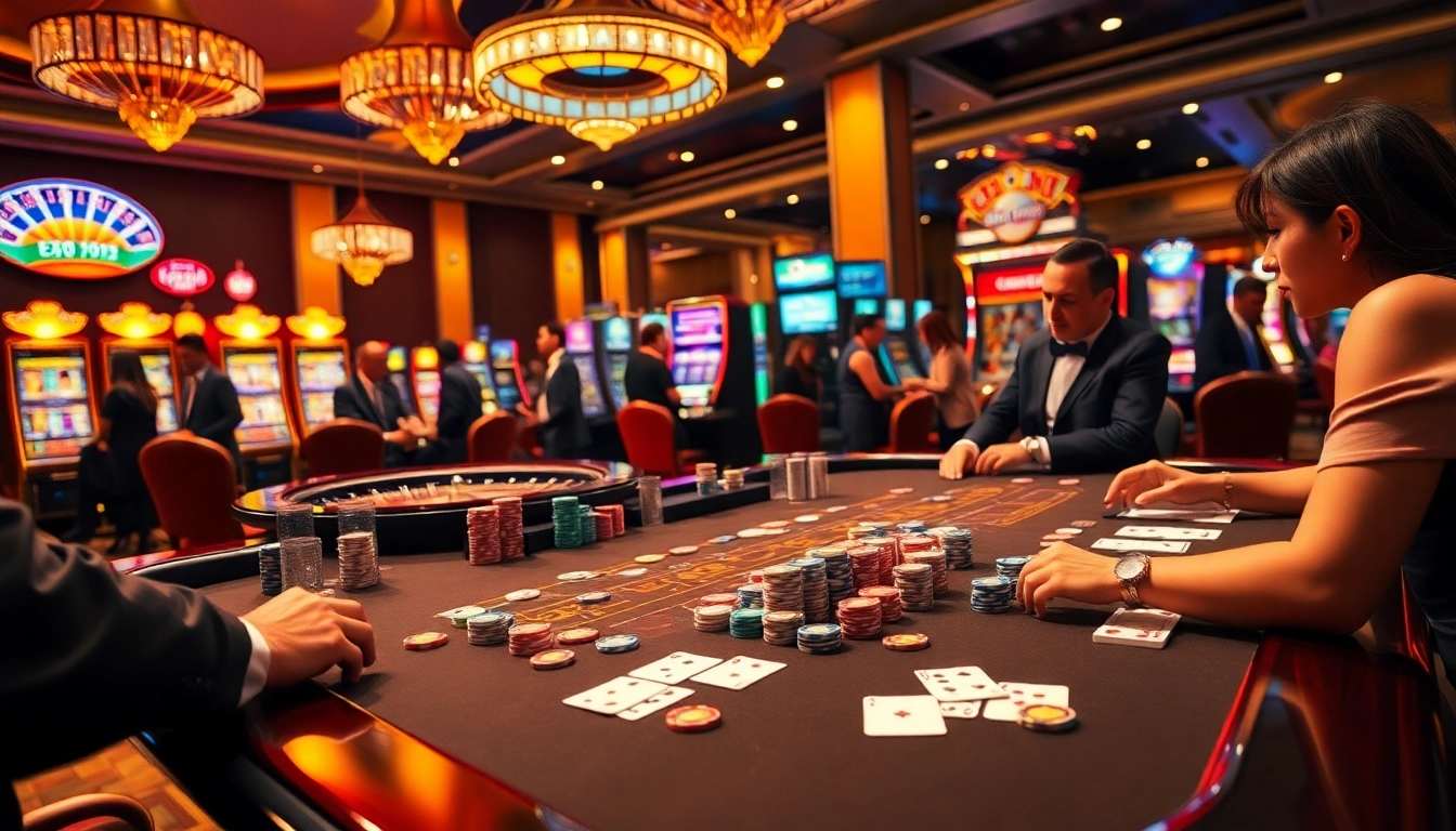 Exciting gameplay at QQ88 casino with vibrant poker table and roulette wheel.