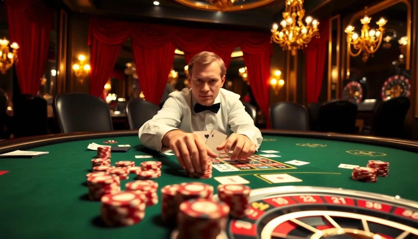 Excited player engaged in a high-stakes poker game at a luxury casino featuring C168 chips and cards.