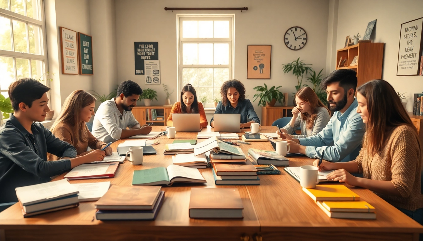 Engage in effective exam preparation with focused students collaborating in a study environment.