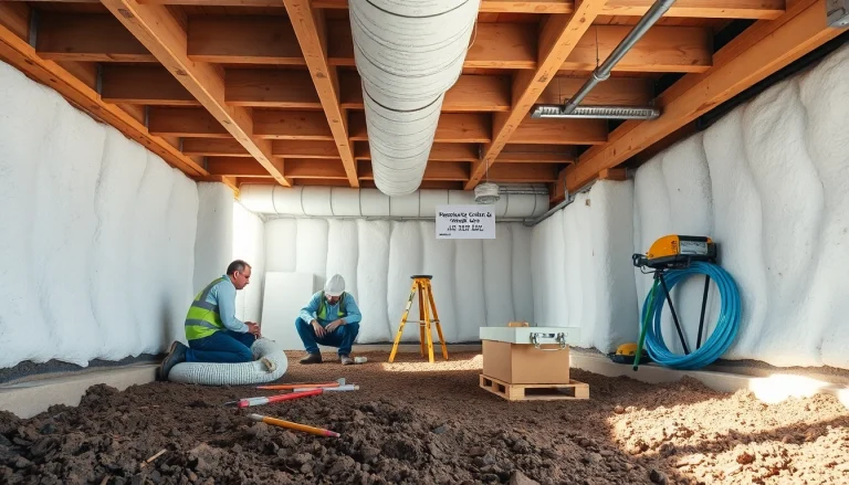 Crawl Space Restoration process showcasing a team working meticulously in a well-lit area.