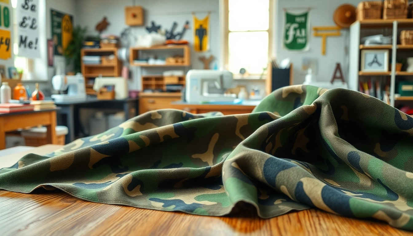 Bekijk variaties in camouflage stoffen met unieke patronen en texturen.