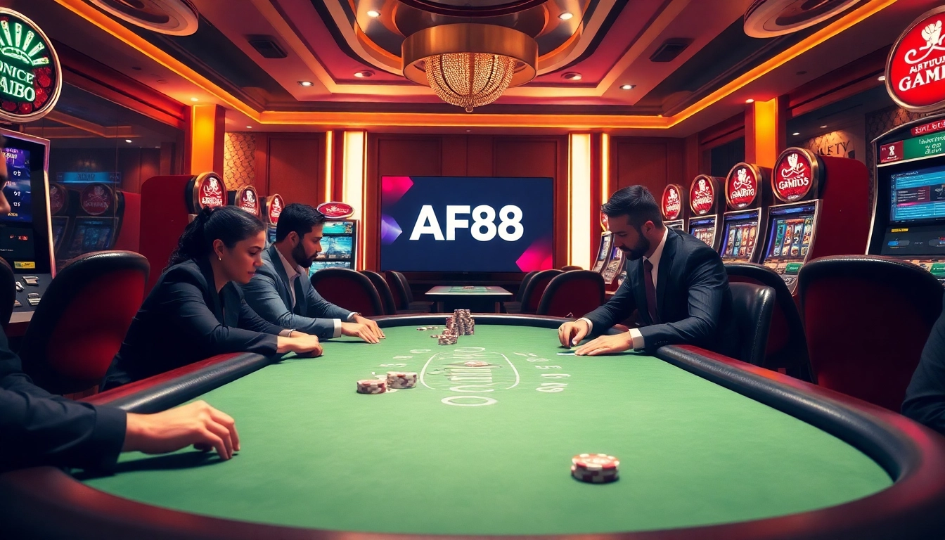 Experience thrilling gambling action at AF88's luxury casino tables with vibrant decor.