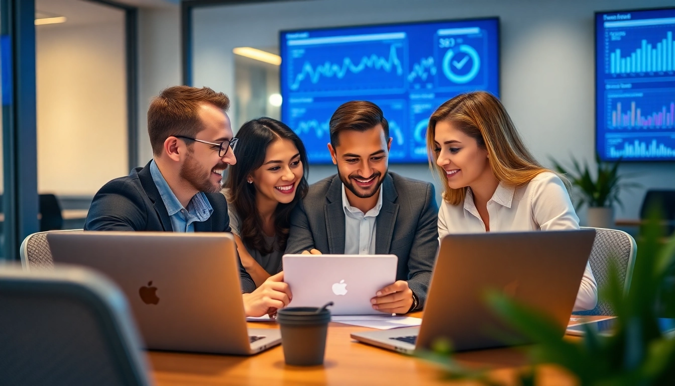 Engaging team developing edmonton seo strategies in a modern office setting.