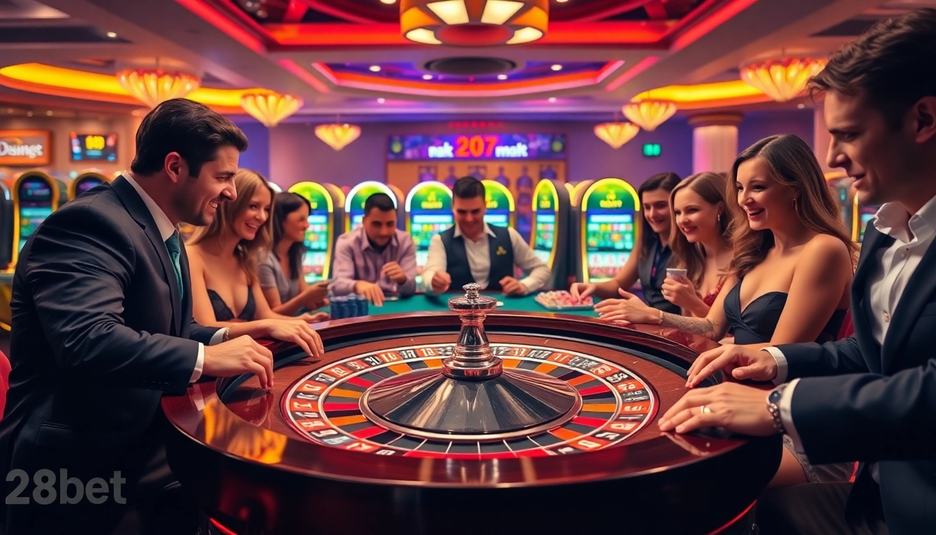 Exciting roulette gameplay at 28bet casino with vibrant atmosphere and professional dealer.