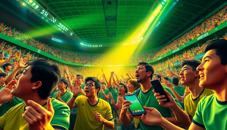 Exciting sports fans watching live broadcasts on 토토스토리, showcasing a vibrant atmosphere.