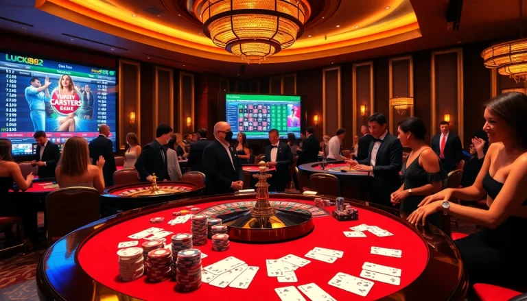 An engaging gambling scene at https://luck882.co.com/, showcasing luxurious casino tables and exciting gaming action.