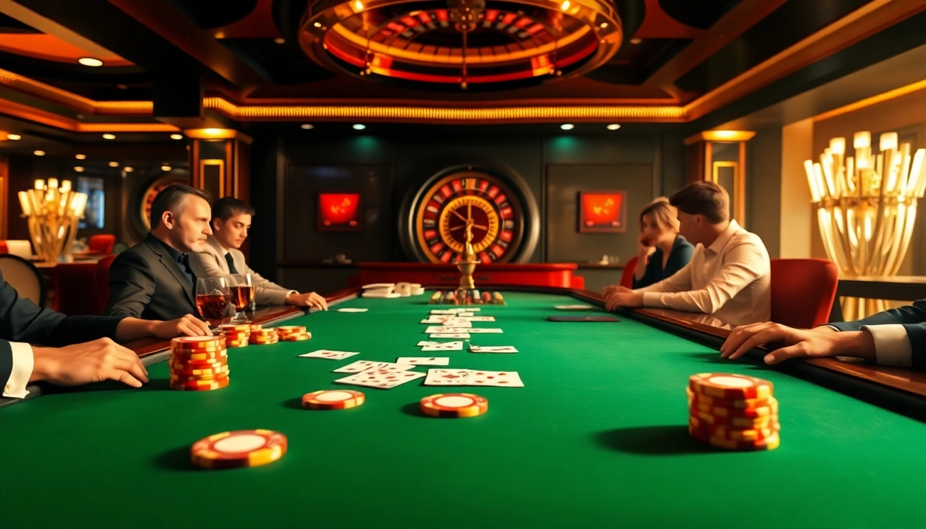 Experience an exciting F168 casino moment at a luxurious poker table, showcasing cards and poker chips.