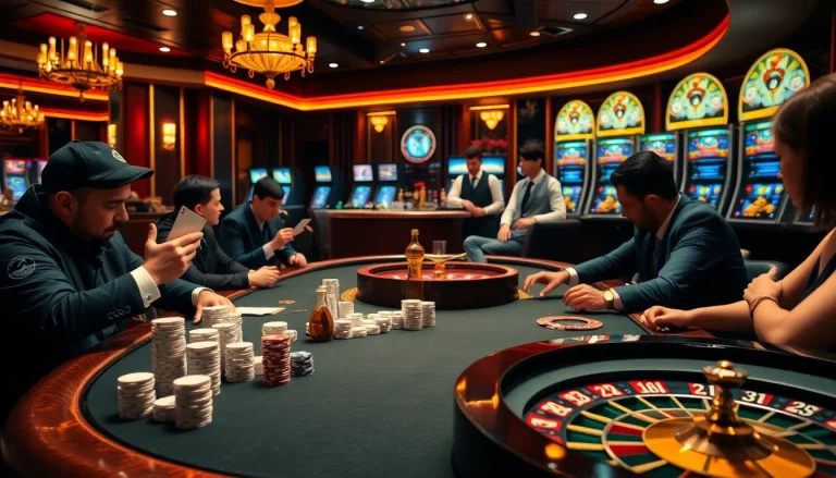 Thrilling poker action at a 789Betmediacom casino table, showcasing players immersed in strategy and excitement.